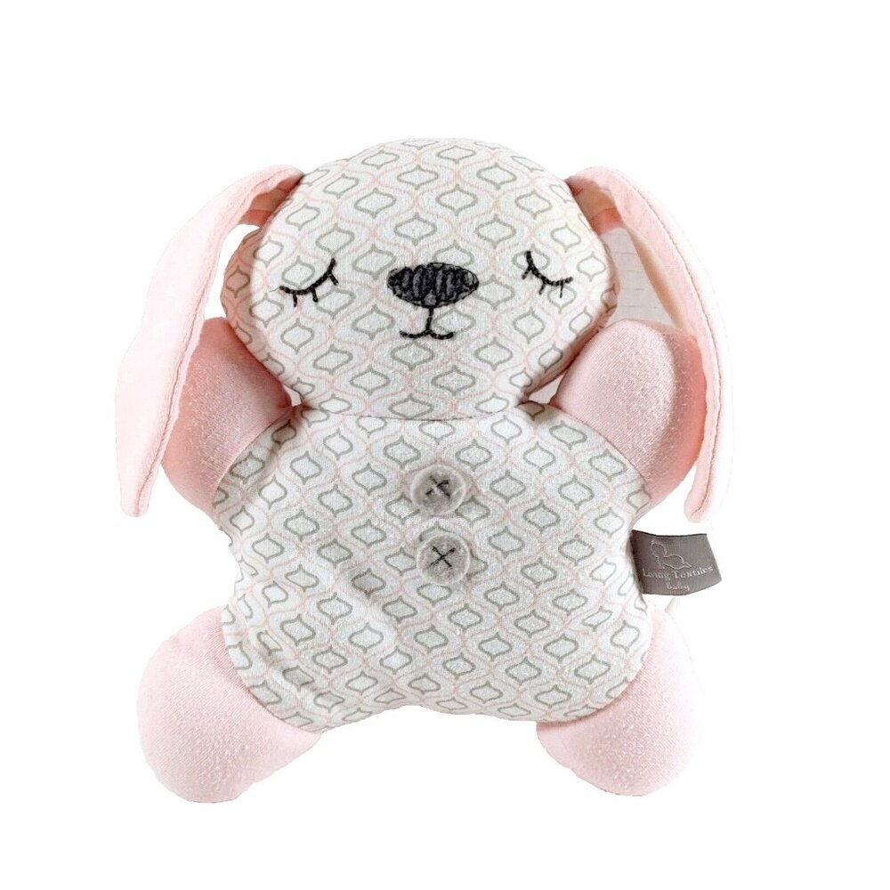 LIVING TEXTILES Baby Rabbit Plush Rattle Flat Lovey  Pink White Stuffed Animal